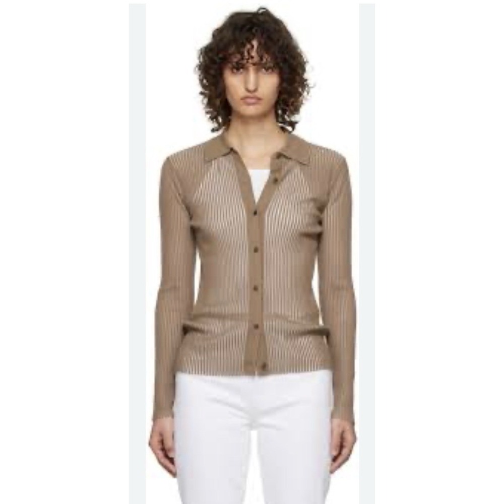 Rag & Bone Merino Wool Polo Cardigan M Ribbed Brown Top Blouse Preppy Designer